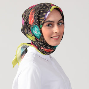 Pamuk İpek Eşarp - Bahar Bahçesi Desen - Fıstık