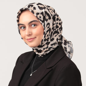 Pamuk İpek Eşarp - Büyük Leopar Desen - Krem