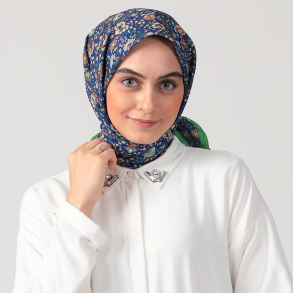 Pamuk İpek Eşarp - Çini Desen - Fıstık