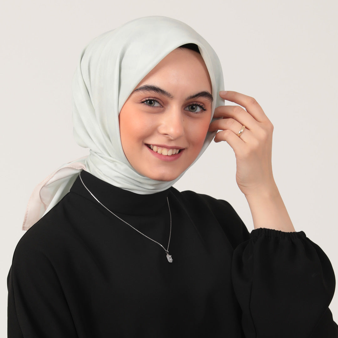 Pamuk İpek Eşarp - Dama Desen - Ekru Pudra