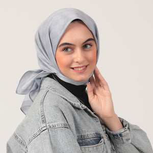 Pamuk İpek Eşarp - Dama Desen - Gri