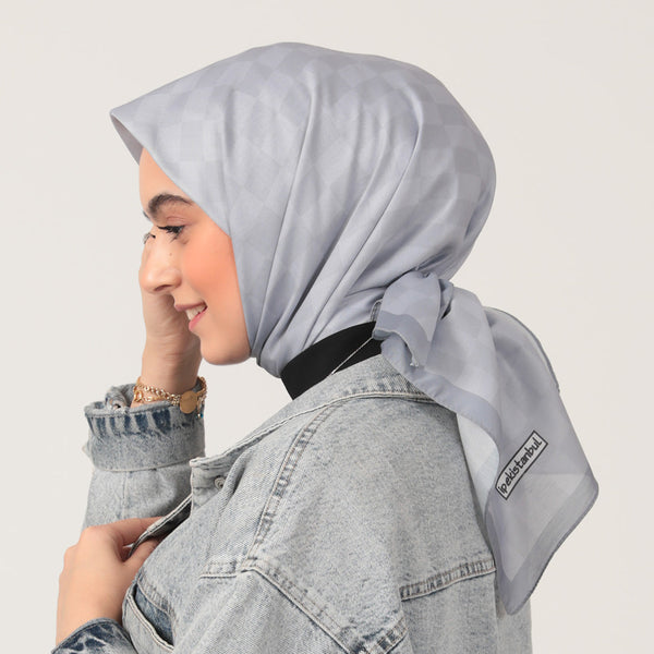 Pamuk İpek Eşarp - Dama Desen - Gri