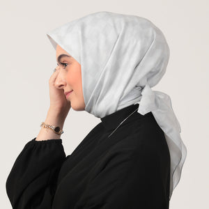 Pamuk İpek Eşarp - Dama Desen - Gümüş