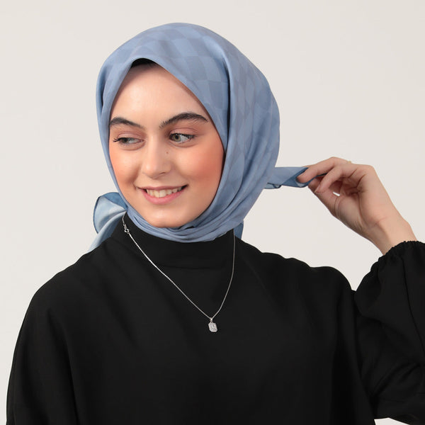 Pamuk İpek Eşarp - Dama Desen - İndigo