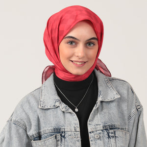 Pamuk İpek Eşarp - Dama Desen - Kırmızı