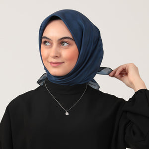 Pamuk İpek Eşarp - Dama Desen - Lacivert