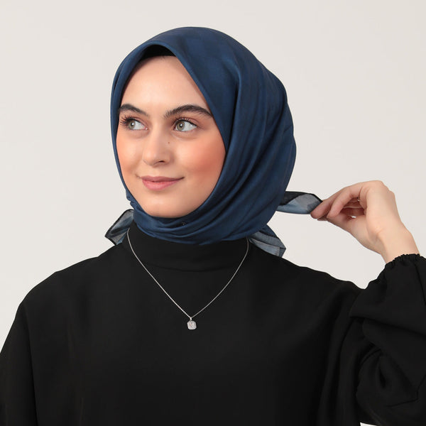 Pamuk İpek Eşarp - Dama Desen - Lacivert