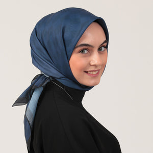 Pamuk İpek Eşarp - Dama Desen - Lacivert