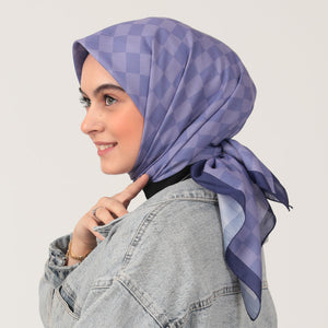 Pamuk İpek Eşarp - Dama Desen - Lila