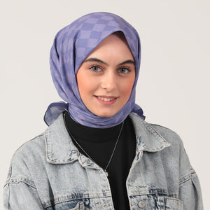 Pamuk İpek Eşarp - Dama Desen - Lila
