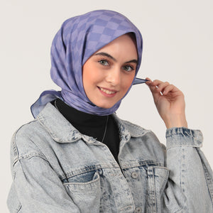 Pamuk İpek Eşarp - Dama Desen - Lila