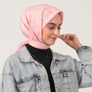 Pamuk İpek Eşarp - Dama Desen - Pembe
