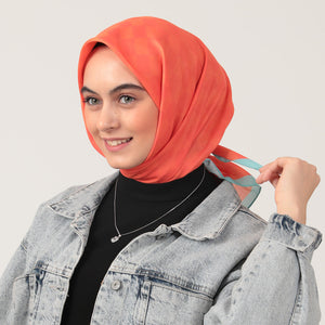 Pamuk İpek Eşarp - Dama Desen - Turuncu