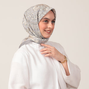 Pamuk İpek Eşarp - Dönence Desen - Gri