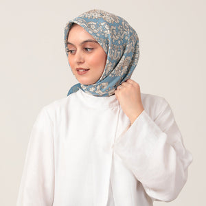 Pamuk İpek Eşarp - Dönence Desen - Mavi