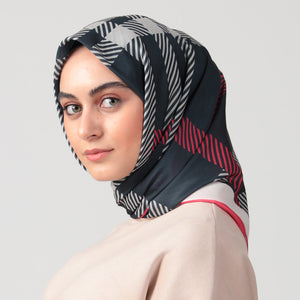 Pamuk İpek Eşarp - Ekose Desen - Vişne