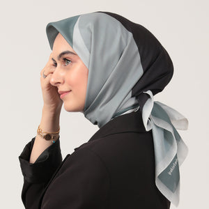 Pamuk İpek Eşarp - Elips Desen - Antrasit Siyah