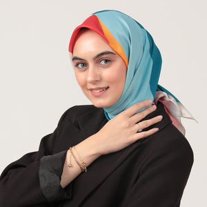 Pamuk İpek Eşarp - Elips Desen - Bordo Mavi