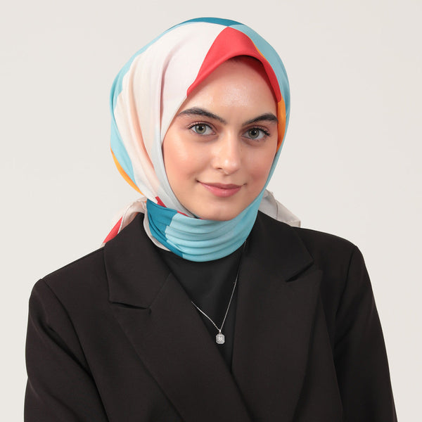 Pamuk İpek Eşarp - Elips Desen - Bordo Mavi