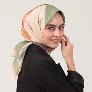 Pamuk İpek Eşarp - Elips Desen - Çağla Kahve