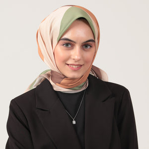 Pamuk İpek Eşarp - Elips Desen - Çağla Kahve