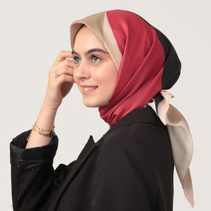 Pamuk İpek Eşarp - Elips Desen - Camel Bordo