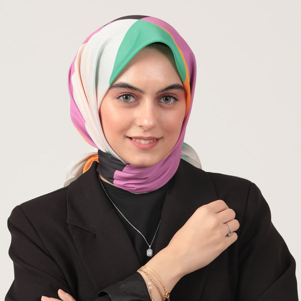 Pamuk İpek Eşarp - Elips Desen - Çimen Siyah