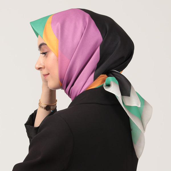 Pamuk İpek Eşarp - Elips Desen - Çimen Siyah