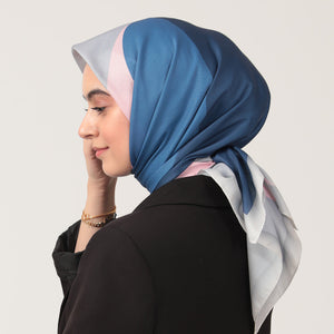 Pamuk İpek Eşarp - Elips Desen - Gri Lacivert