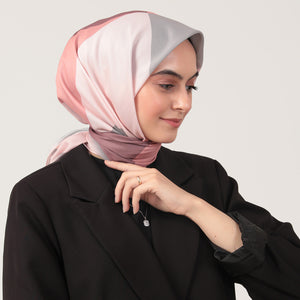 Pamuk İpek Eşarp - Elips Desen - Gri Pudra