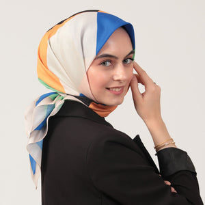 Pamuk İpek Eşarp - Elips Desen - Okyanus Siyah