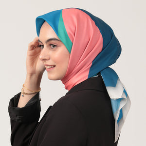 Pamuk İpek Eşarp - Elips Desen - Saks Lacivert