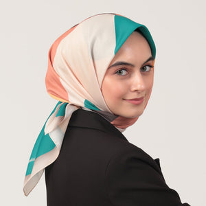 Pamuk İpek Eşarp - Elips Desen - Zümrüt Kahve