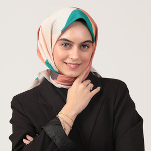 Pamuk İpek Eşarp - Elips Desen - Zümrüt Kahve