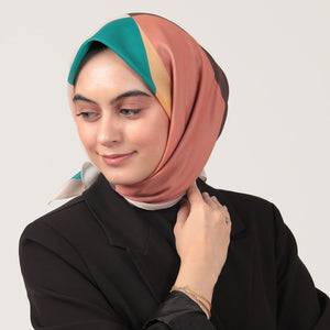 Pamuk İpek Eşarp - Elips Desen - Zümrüt Kahve