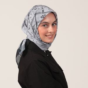 Pamuk İpek Eşarp - Etro Desen - Gri