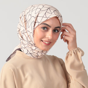 Pamuk İpek Eşarp - Geometrik Desen - Acı Kahve