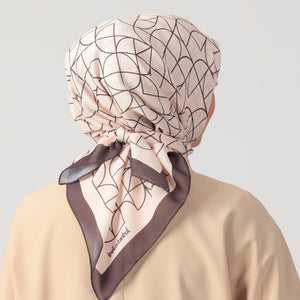 Pamuk İpek Eşarp - Geometrik Desen - Acı Kahve