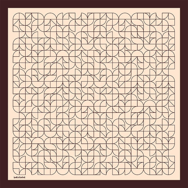 Pamuk İpek Eşarp - Geometrik Desen - Acı Kahve