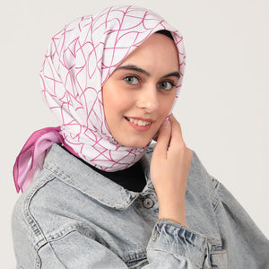 Pamuk İpek Eşarp - Geometrik Desen - Eflatun