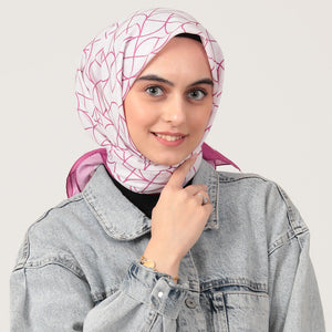 Pamuk İpek Eşarp - Geometrik Desen - Eflatun