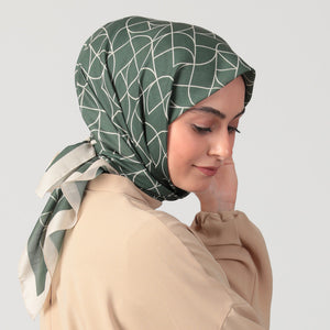 Pamuk İpek Eşarp - Geometrik Desen - Haki