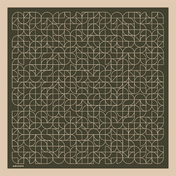 Pamuk İpek Eşarp - Geometrik Desen - Haki