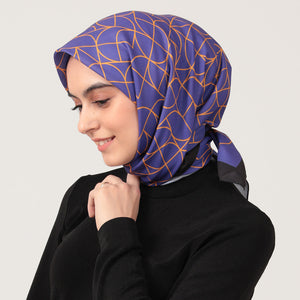 Pamuk İpek Eşarp - Geometrik Desen - Mor Oranj