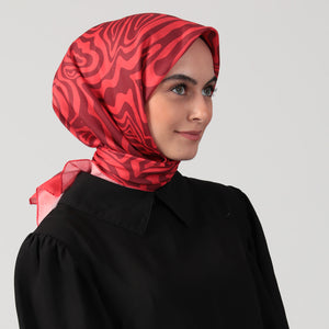 Pamuk İpek Eşarp - Helezon Desen - Kırmızı