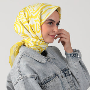 Pamuk İpek Eşarp - Helezon Desen - Limon