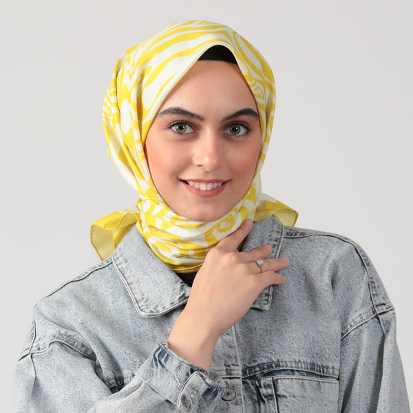 Pamuk İpek Eşarp - Helezon Desen - Limon