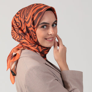 Pamuk İpek Eşarp - Helezon Desen - Tarçın