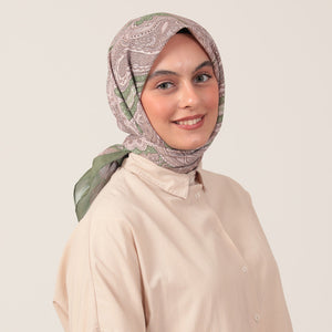 Pamuk İpek Eşarp - Hint Desen - Açık Yeşil