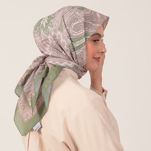 Pamuk İpek Eşarp - Hint Desen - Açık Yeşil